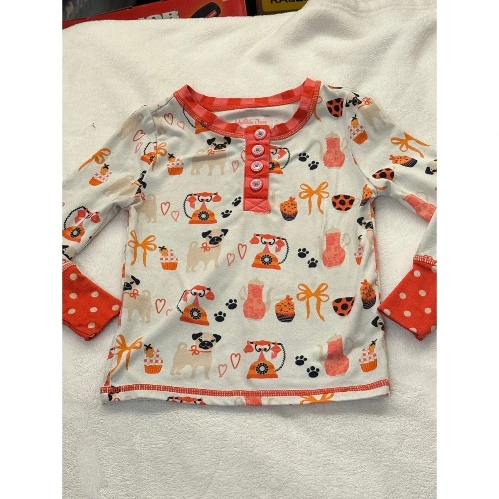 Matilda Jane PUG CUPCAKE Pajama Set Kids Girls Long Sleeve‎ Pants Red White